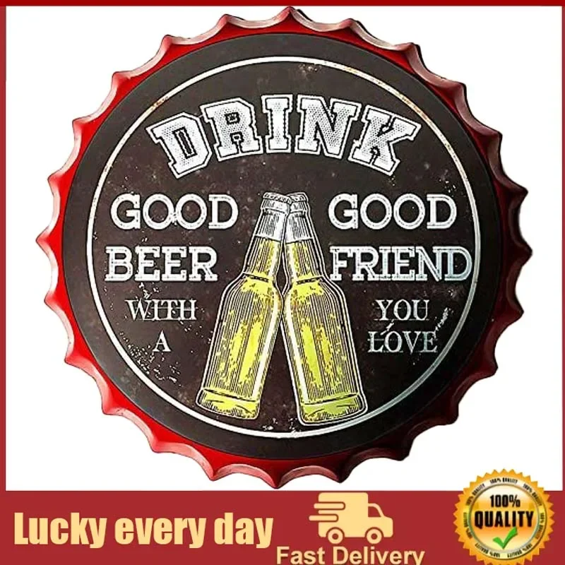 

Bottle Cap Metal Tin Sign Refreshing Cold Beer Drink Diameter, Round Metal Signs for Home and Kitchen Bar Cafe Gas Station