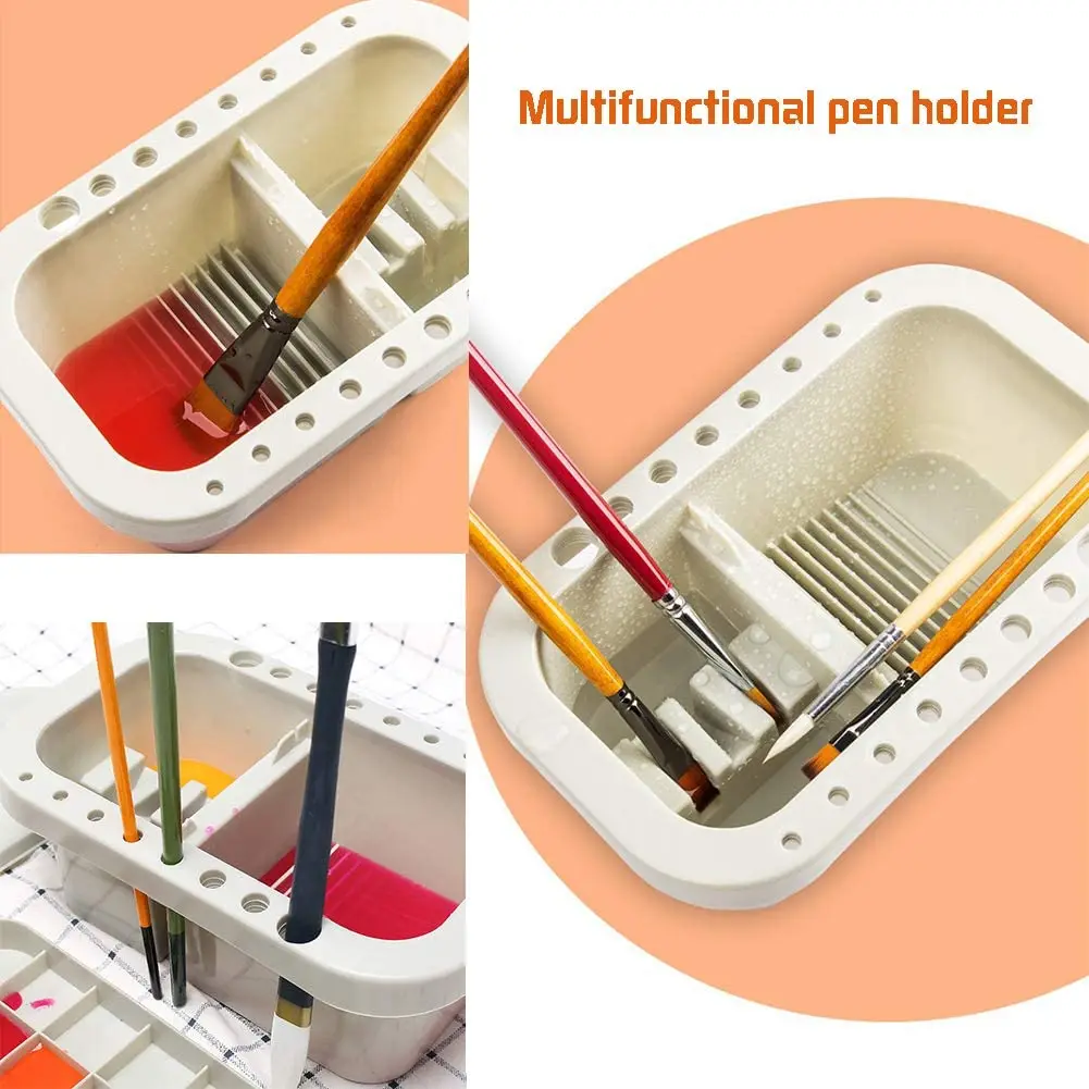 Paint Brush Cleaner Washer Multifunction Painting Brush Basin Holder and Organizer width Tray Palette Lid 2 Art Sponges 4