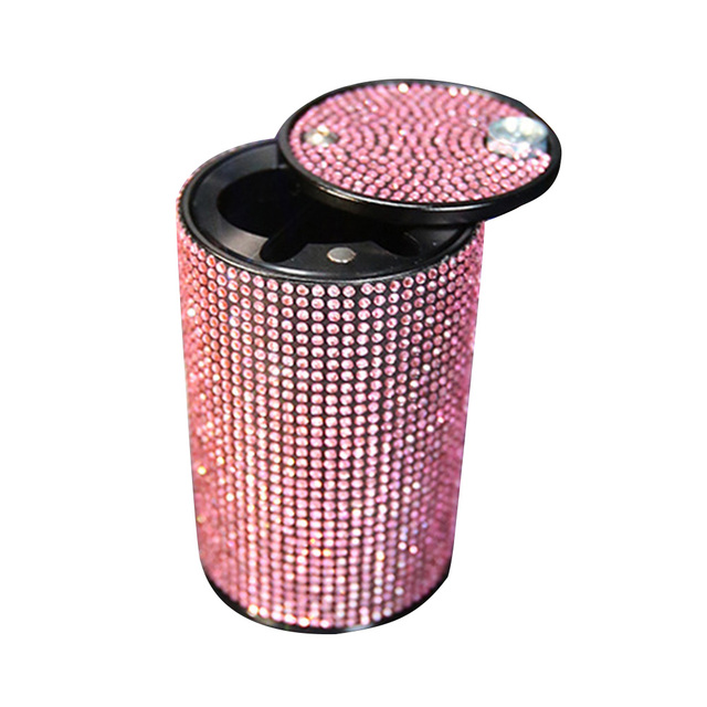 Ashtray Metal Ash Tray for Car Bling Diamond Cigarette Holder with Lid Car Supplies Gifts for Women Car Home Office Decor