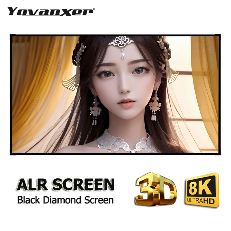 2024 New Black Diamond ALR Projector Screen Ambient Light Rejecting Fixed Frame 1CM Ultra Narrow Bezel CLR 4K 8K 3D Projection