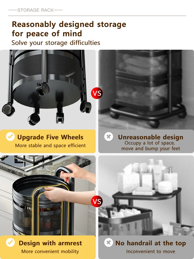 Storage Rack Detachable Rotating Storage Rack Kitchen Floor Multi-layer Shelf Multi-functional Living Room Snack Storage Rack Trolley
