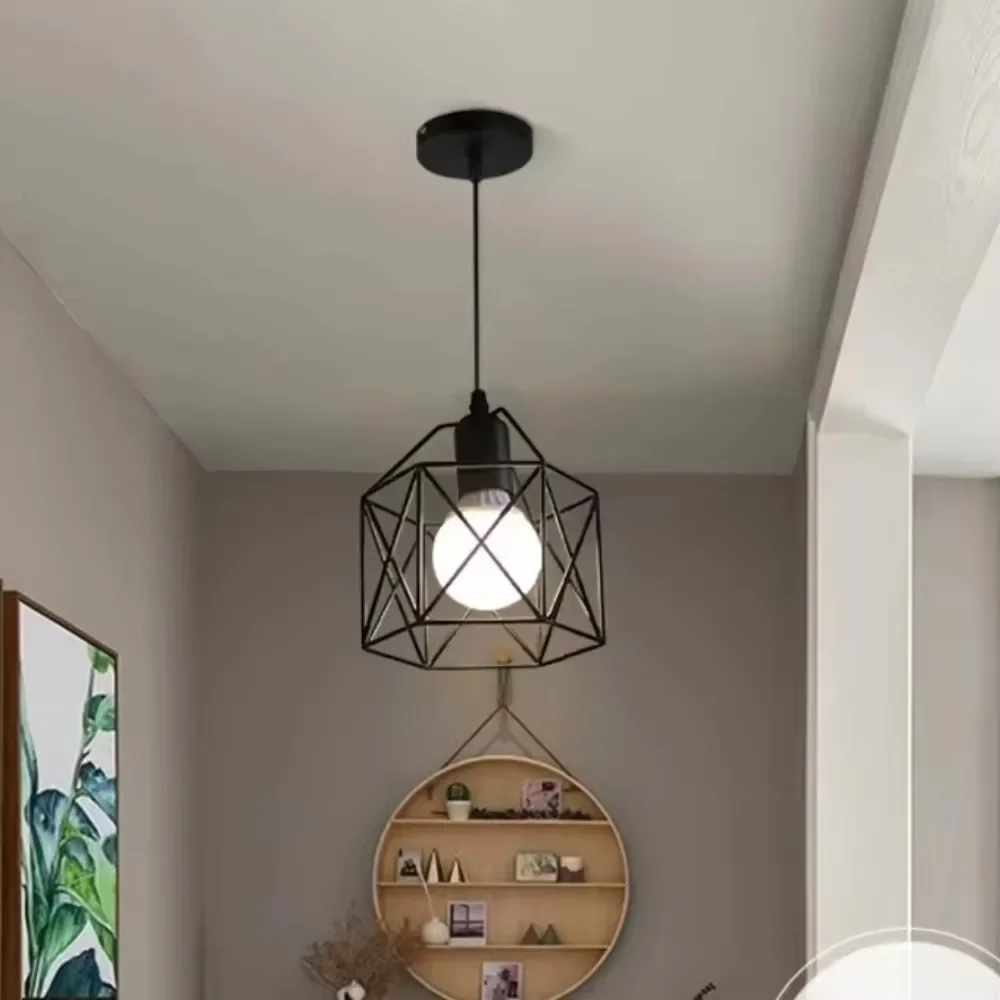 Retro Simple Style Ceiling Light Hanging Lamp Industrial Hollow Out Design Iron Pendant Light for Living Room Restaurant Kitchen