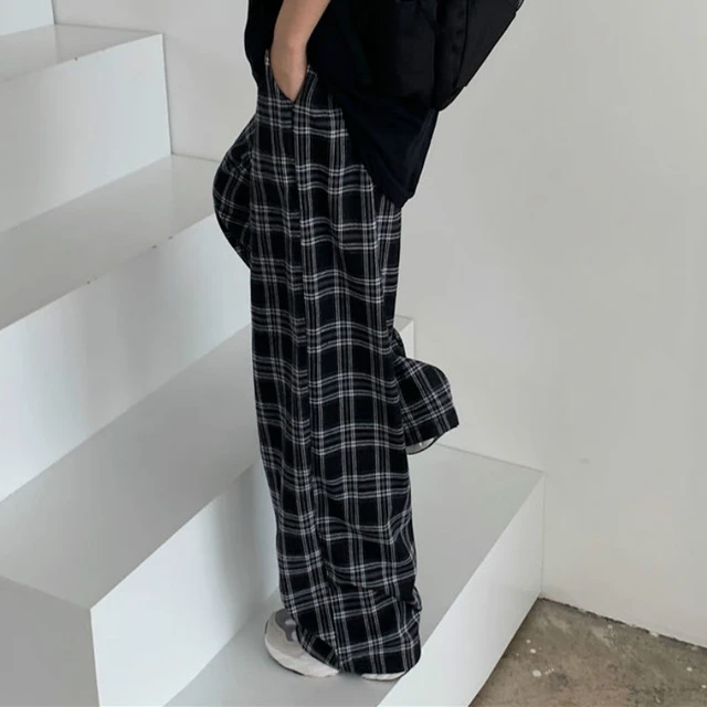 fartey Casual Pants for Men Loose Fit Plaid Print Trousers Lounge Pockets  Straight Leg Drawstring Elastic Waist Pants 