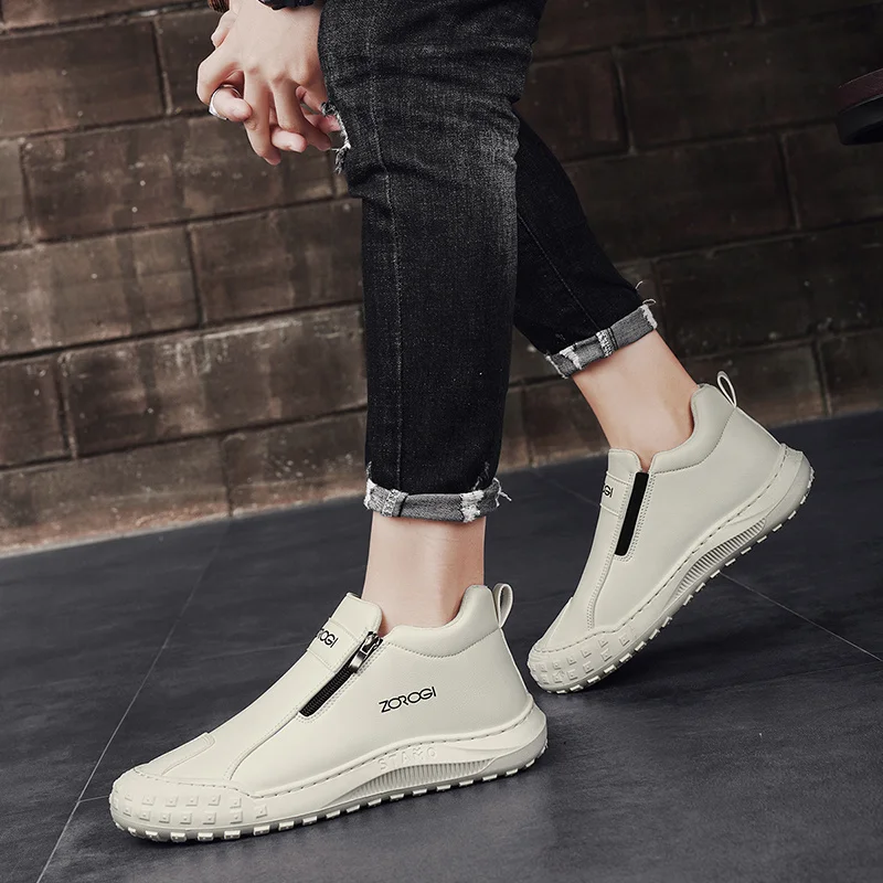 Spring Hot Sale Outdoor Casual Shoes Men Fashion Mid-top Work Shoes Men Zipper Sports Shoes Comfort Driving Loafers Men Sneakers 6