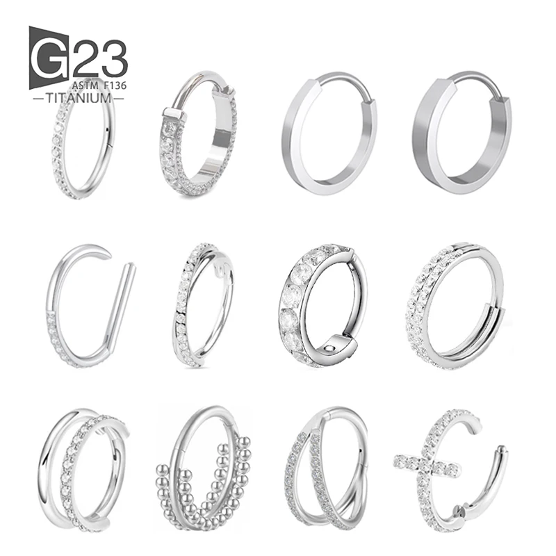 

1Pcs G23 Titanium Nose Ring For Women Men AAA Cubic Zircon Septum Piercings 16G Ear Helix Cartilage Tragus Piercing Jewelry