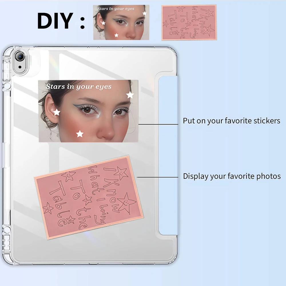 Crystal Clear Tablet Case with Pencil Holder and Auto Sleep Function