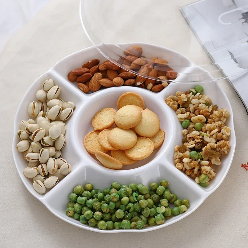 Fruit Plate Snack Dish 1 Pc 6-Compartment Food Storage Tray Dried Fruit Snack Plate Appetizer Serving Platter for Party Candy Pastry Nuts Dish