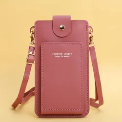Women's Soft Leather Touch Screen Crossbody Wallet and Purse (Dark Pink)
