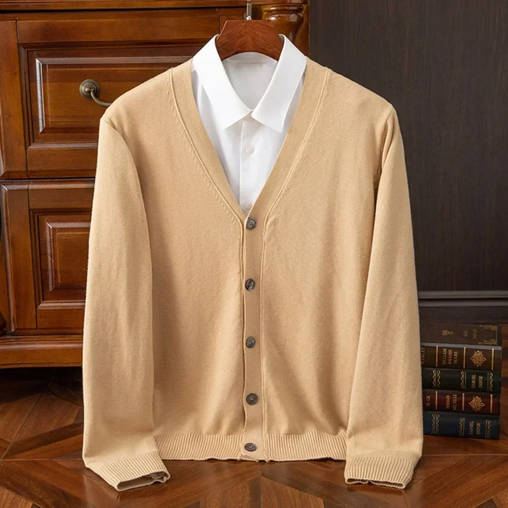 Knitted Cardigan Men's Classic Solid Color Knit V-Neck Soft Baggy High End Sweater Coat for sweater coats knitted sweater coat