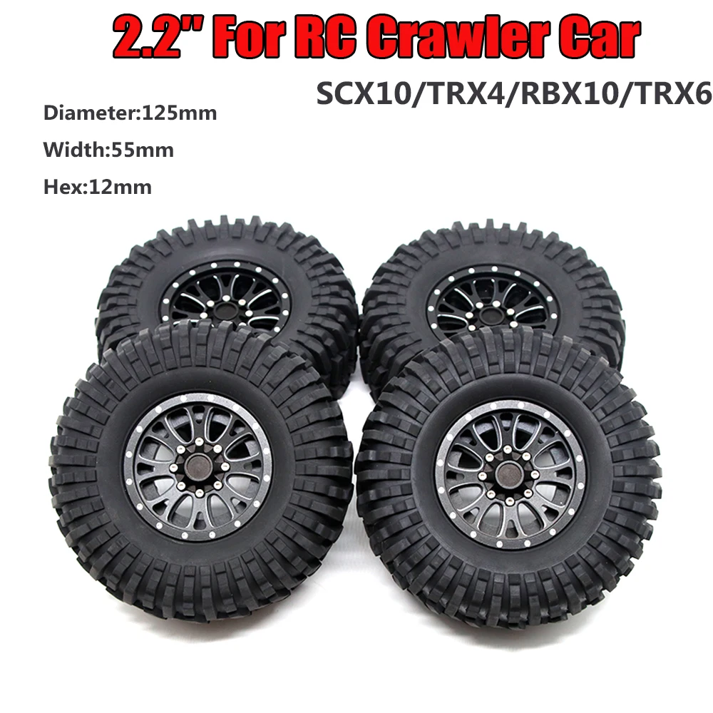 

4PCS 125Mm Metal 2.2 Beadlock Wheel Rim Tire Set for 1/10 RC Crawler Car Axial SCX10 Wraith Capra Traxxas TRX4 D90