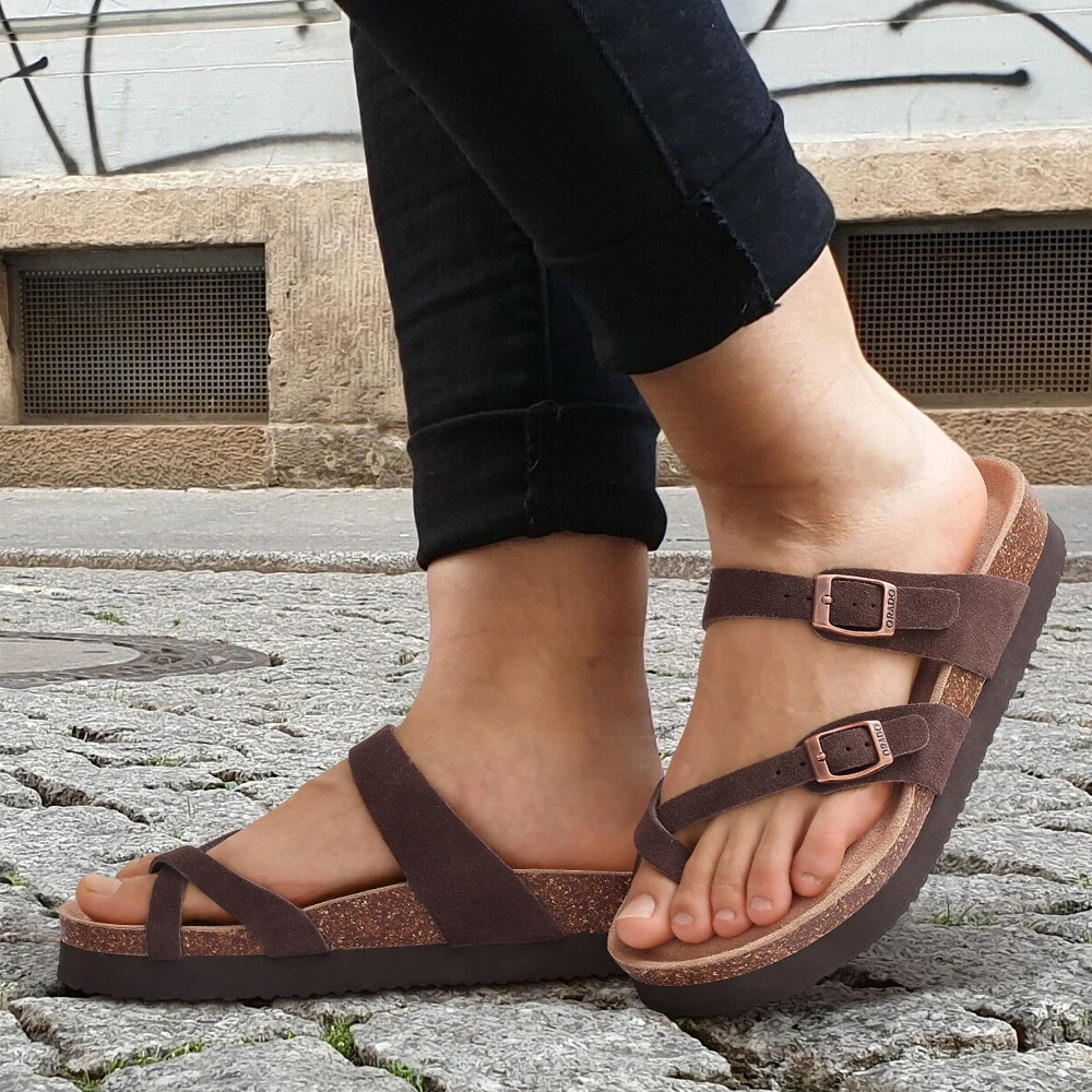 Pallene Women Classic Cork Sandals Fashion Thick Soles Beach Sandals Cozy Casual House Flats Slippers With Adjustable Buckle