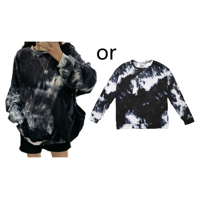 

Women Long Sleeve O-Neck Sweatshirt Hip Hop Print Oversized Tunic Top