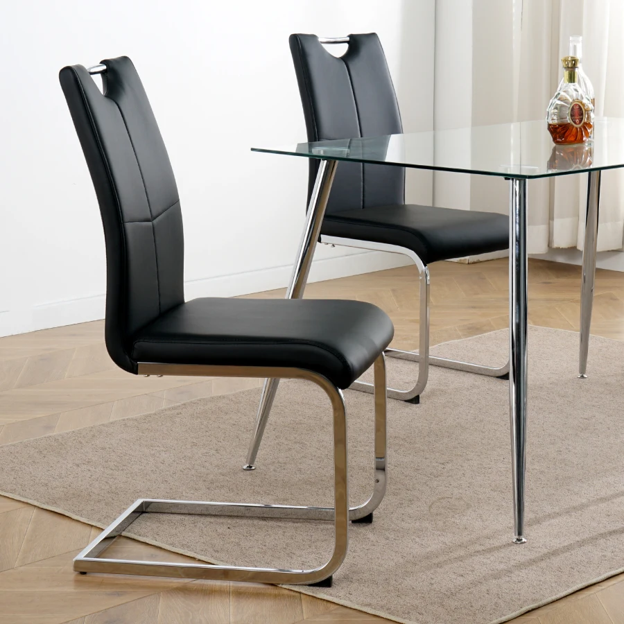 Modern Dining Chairs with Faux Leather Padded Seat Dining Living Room Chairs Upholstered Chair with Chrome Metal Legs Design fo 5