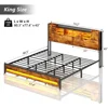 King Size Bed Frame and Storage Headboard, LED Bed Frame with USB Charging Station, Metal Platform Bed Frame King with Hidden 2