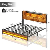 King Size Bed Frame and Storage Headboard, LED Bed Frame with USB Charging Station, Metal Platform Bed Frame King with Hidden 2