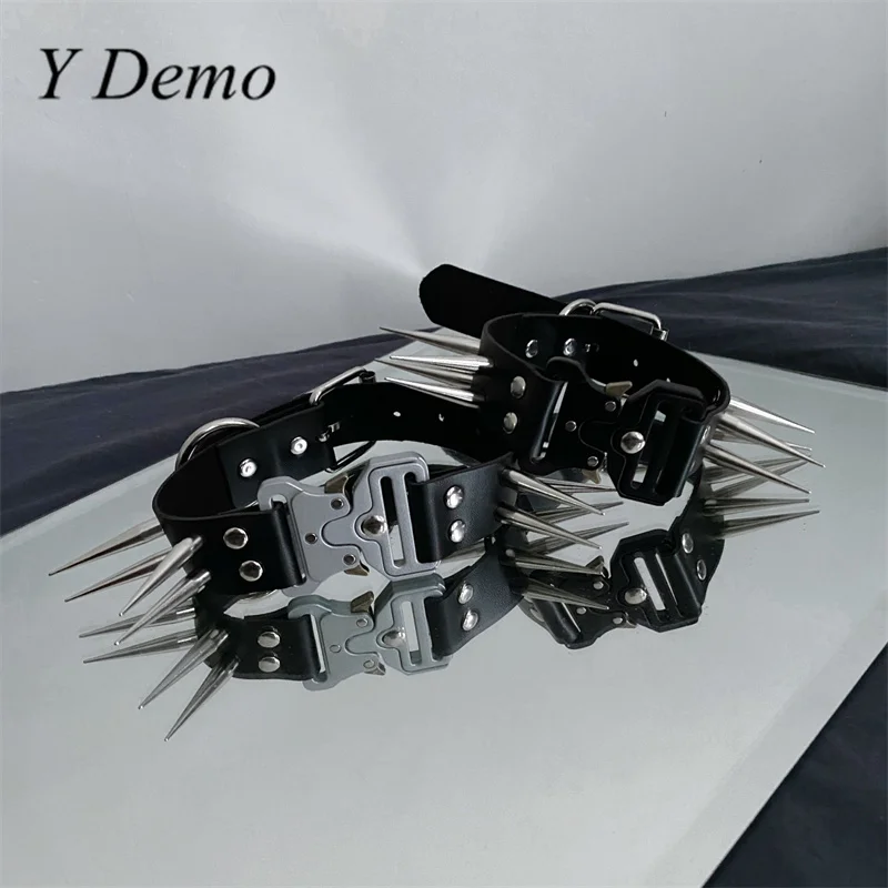 Y Demo Techwear Punk Stainless Steel Buckle Rivets Women's Choker Necklace Rock Accessory Handmade