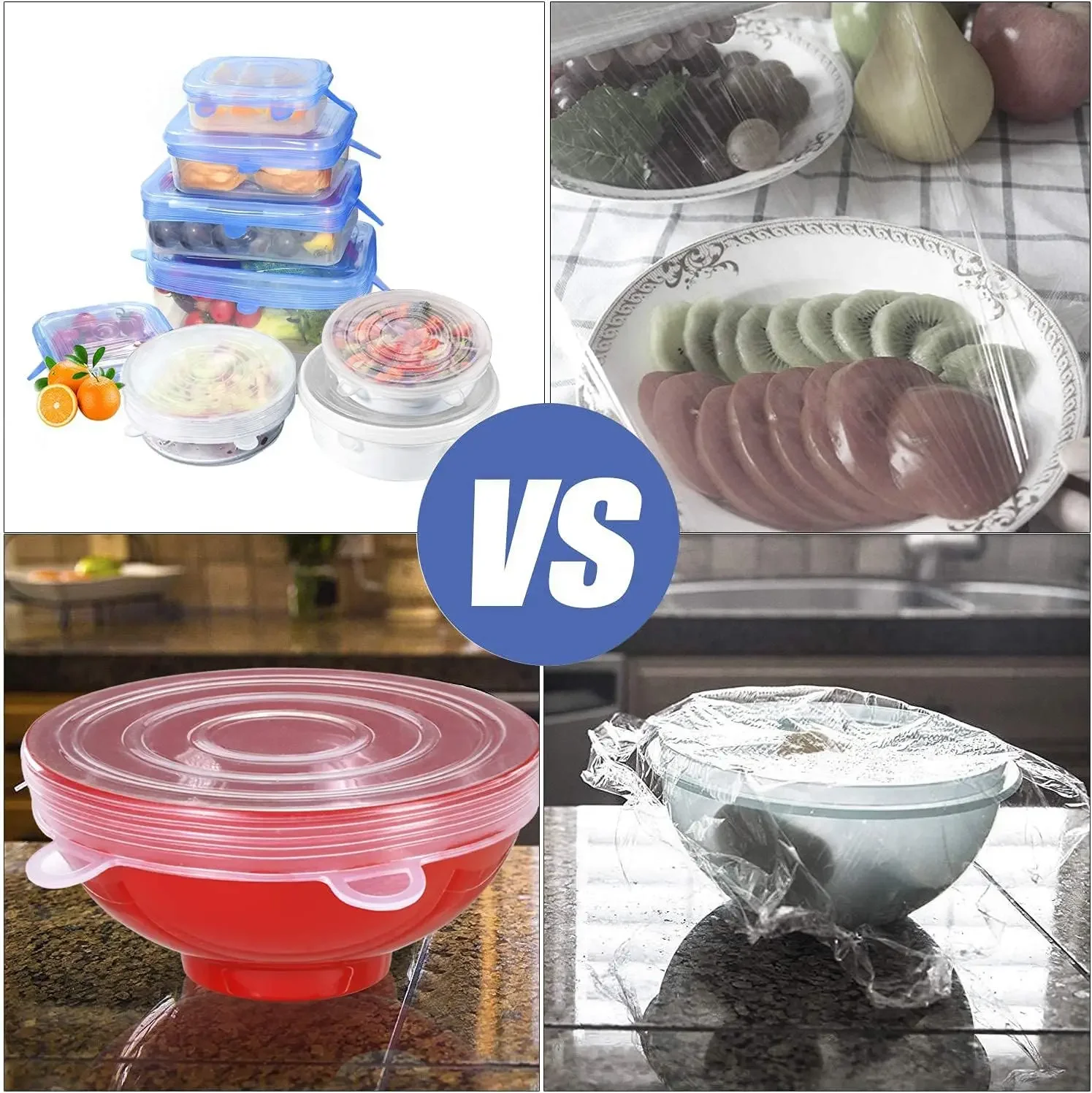 12pcs Food Cover Silicone Stretch Lids Round Rectangle Magic Lids Reusable For Bowls Cups Cans Shapes of Container Dishwasher