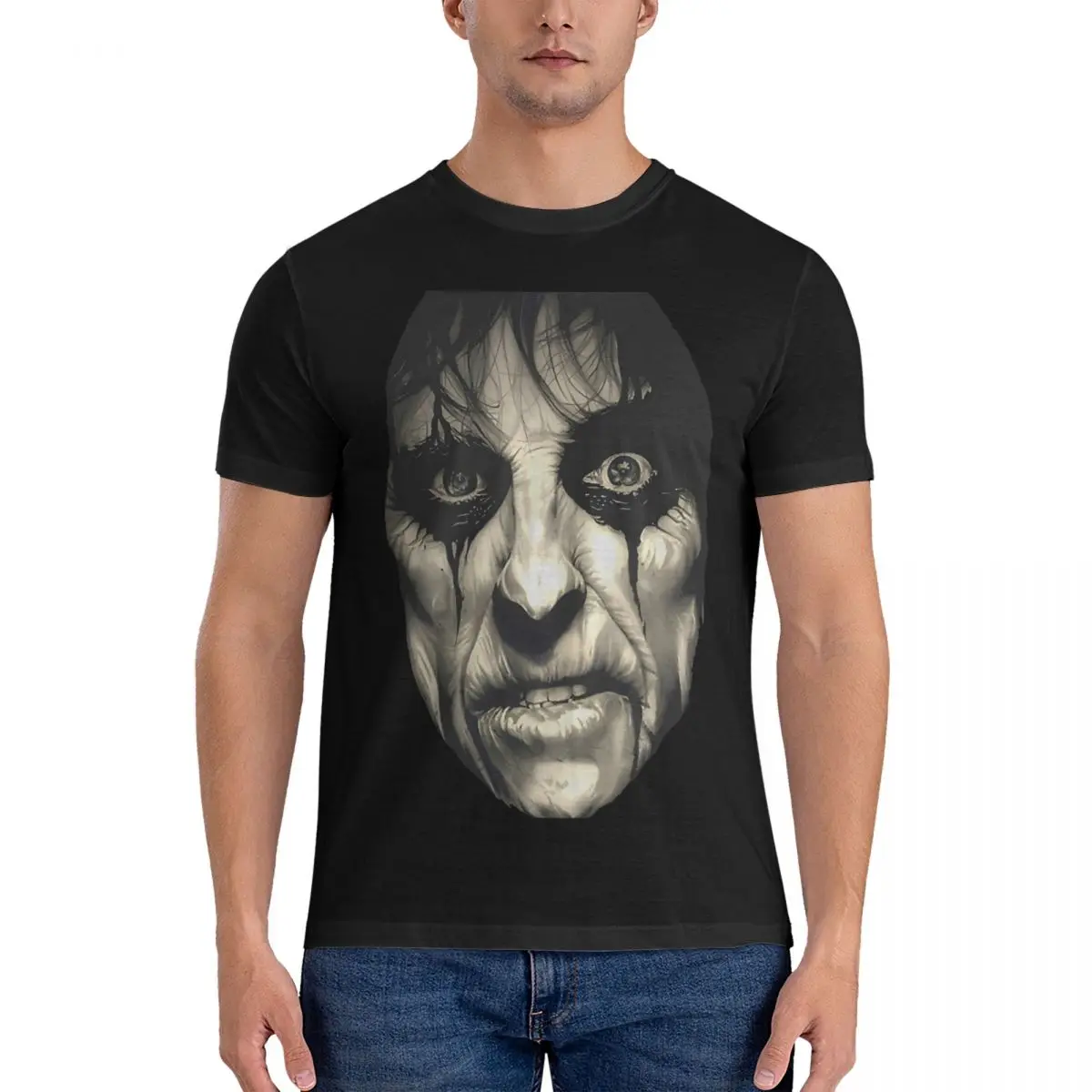 

New Trending T Shirts Men Pure Cotton Funny T-Shirts Crew Neck Alice Cooper Tees Short Sleeve Clothing Summer