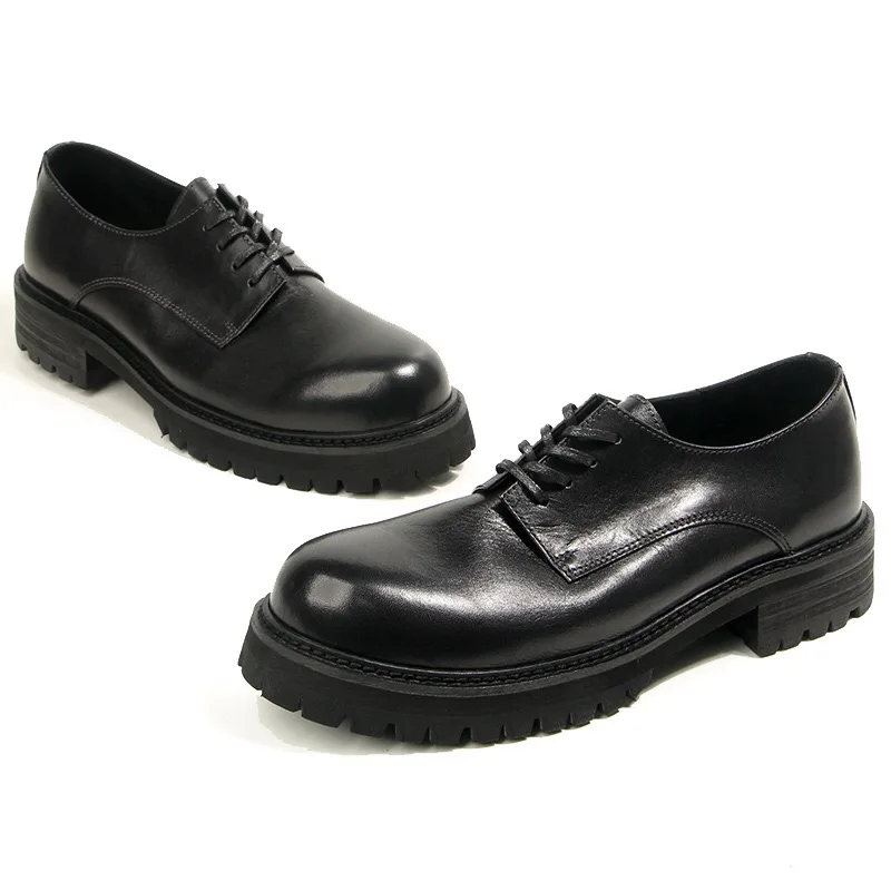 Italian retro leather round-headed Derby leather shoes men's hand-painted old tooling business dress casual men's shoes.