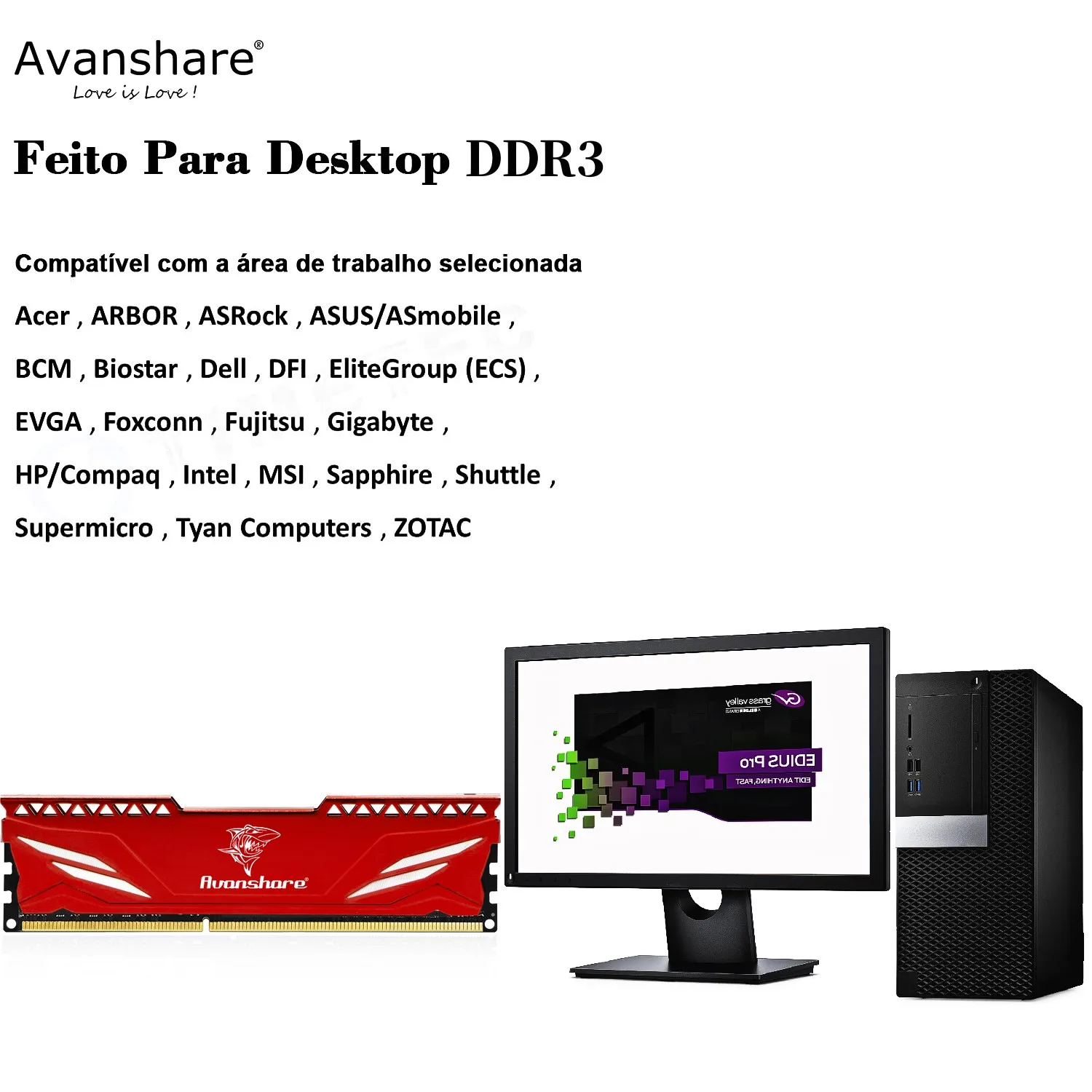 데스크탑 컴퓨터용 Avanshare 램 메모리, DDR3 4GB, 8GB, 1600MHz, 1333Mhz, PC3-10600 12800 DIMM, 방열판 레드 포함 인텔 및 AMD용