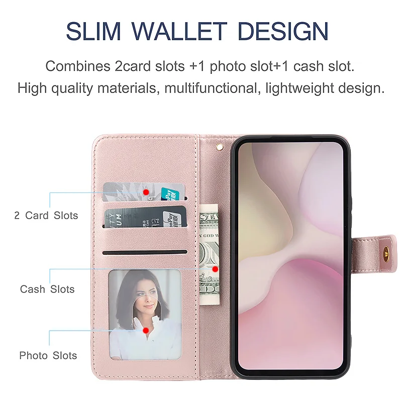 Elegant Solid Color Flip Wallet Leather Case with Lanyard and Back Cover