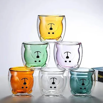 250ml Animale Sveglio Tazza di Vetro 3D Orso Anatra Tazza di Succo a Doppio Strato Tazza di Caffè Tazza di Latte per Bambini Tazza di Acqua di Vetro Regalo Drinkware Cucina di Casa 1