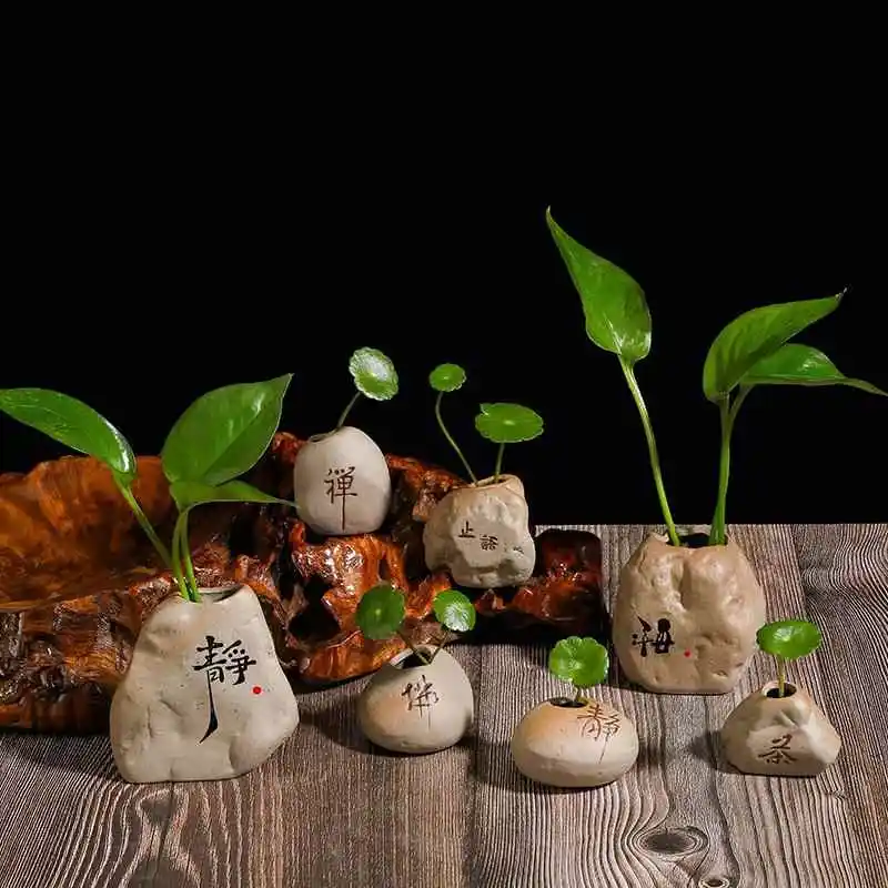 세련된 선(禪)풍 차 테이블 세라믹 장식품 사무실 데스크탑 소형 디스플레이 수경 재배 화분 모조석 장식