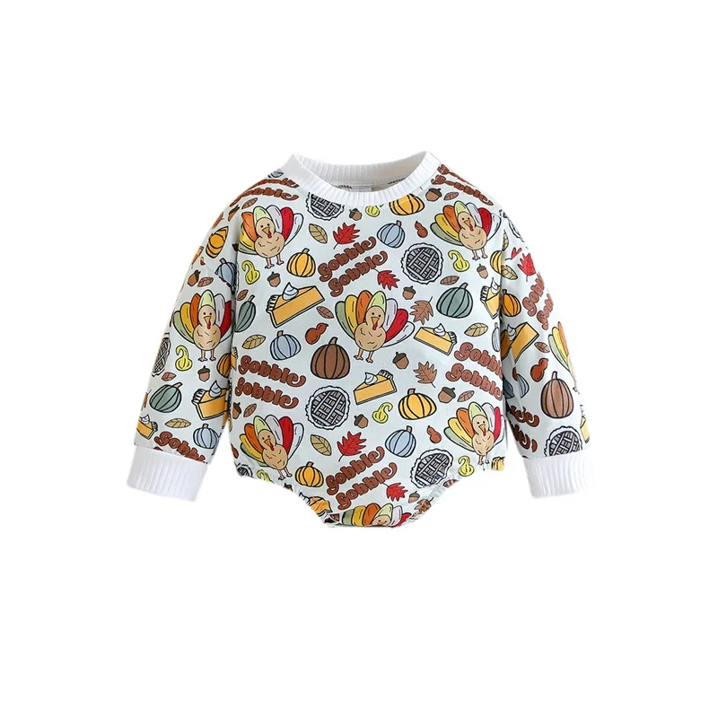 

Baby Girls Boys Sweatshirts Rompers Thanksgiving Clothes Turkey Letter Pumpkin Print Crew Neck Long Sleeve Toddler Bodysuits