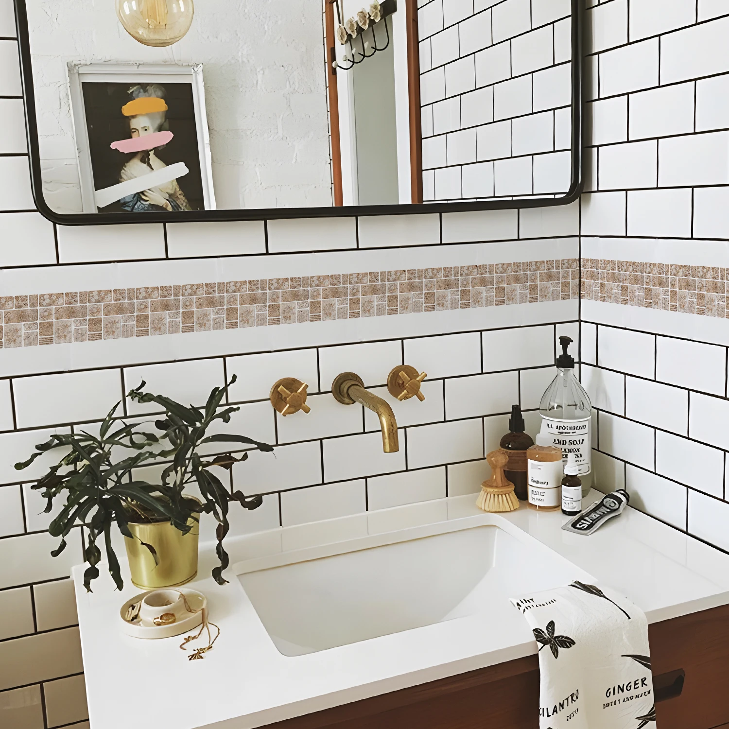 Wall Stickers Baseboard Sticker Moroccan Mosaic Tile Style Wall Border Sticker DIY Kitchen Bathroom Decoration Waistline 10x200cm