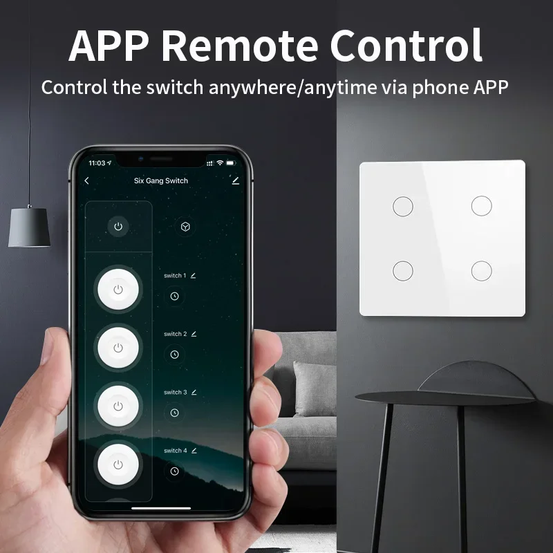 Description Picture 4 of itemTNCE Brazil Tuya WiFi Switch 4/6 Gang,RF433 Light Control Touch Sensor Glass Panel Switch,Smart Life APP Alexa Google Home Voice