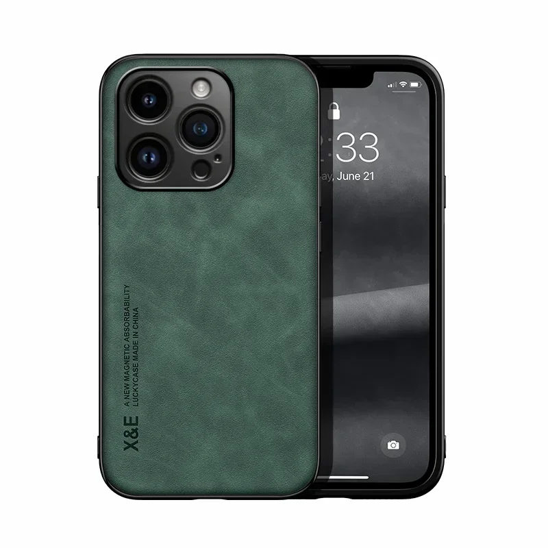 Luxury Leather Phone Case with Metal Plate Support