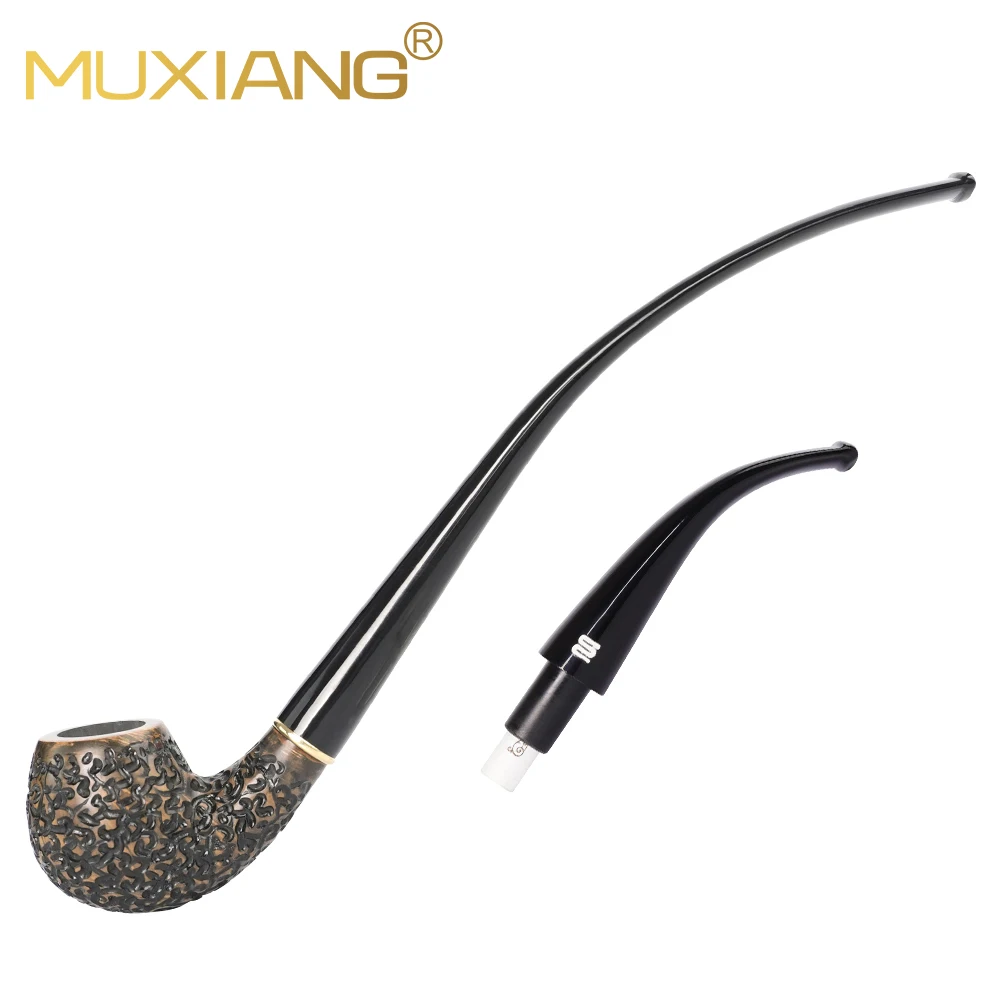 MUXIANG 담배 파이프, 손으로 조각한 브라이어 파이프 세트, 청소 액세서리가 있는 긴 독서 파이프, 9mm 파이프 채널
