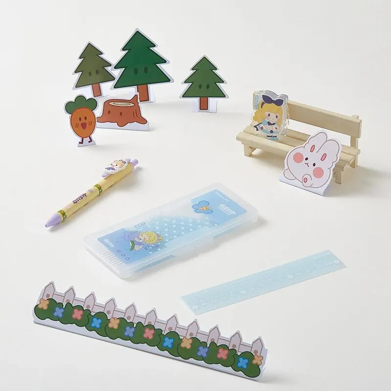 Comix Student Wave Ruler Set Cute Cartoon Plastic Ruler 15cm Right Angle Triangle Compass Triangle Student Stationery Set