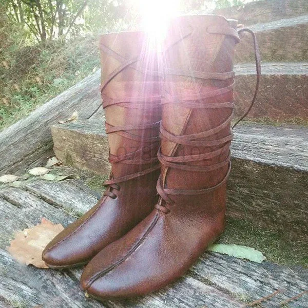 Cosplay Shoes Medieval Gothic Steampunk Costume Men's Knight Boots Viking PU Leather Warrior Women's Cosplay Boots Carnival Party Shoes Props