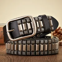 New Cowboy Motorcycle Jeans Heavy Metal Rivet Belts For Men Genuine Leather Belt Punk Rock Male Strap Ceinture Homme
