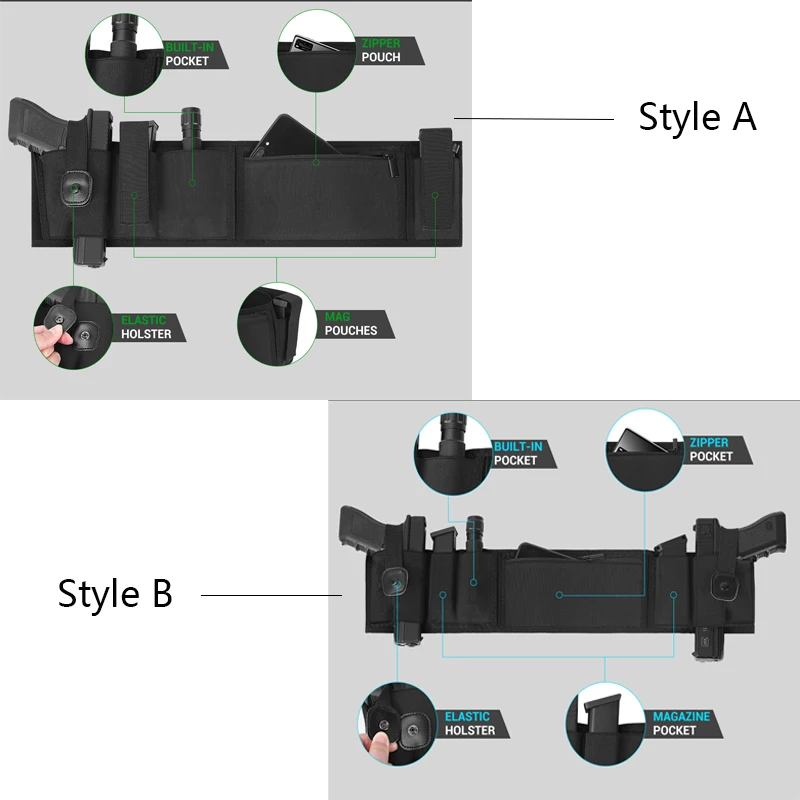 Tactical Concealed Carry Belly Gun Holster Belt 45-58'' Belly Band Holster Universal Pistol Holder Magazine EDC Admin Pouch 4