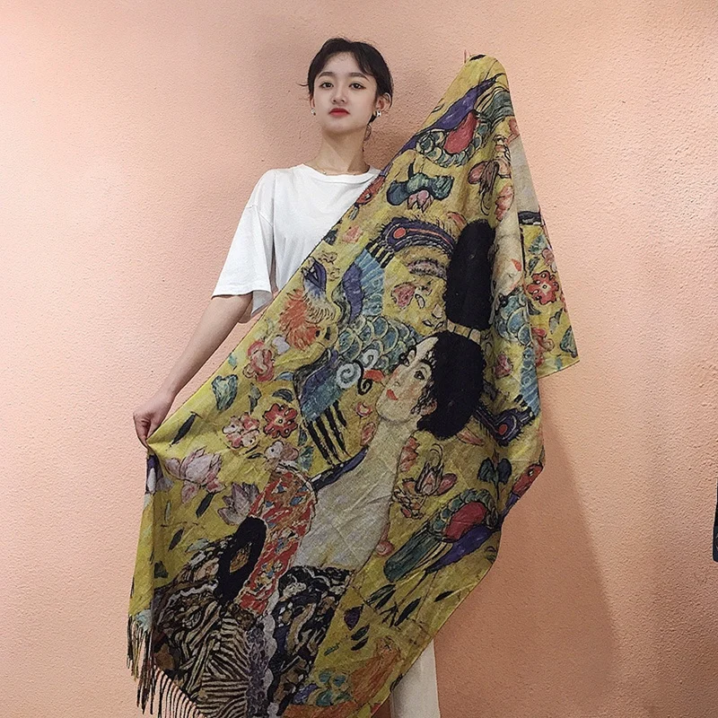 Van Gogh-Inspired Cashmere Wool Scarf - Coffee House Print Winter Wrap