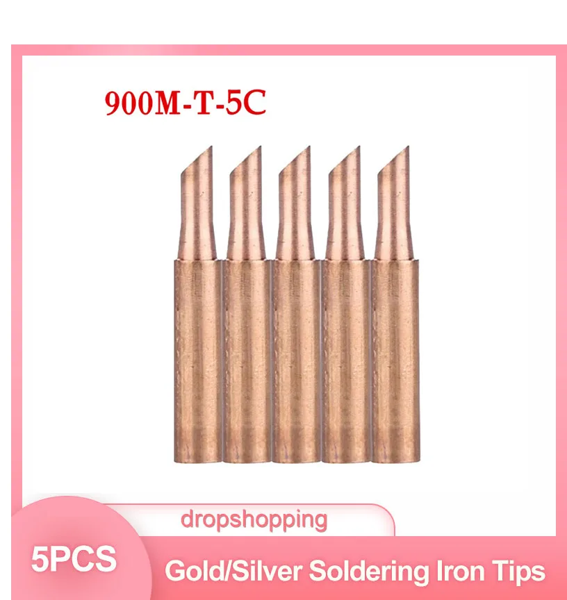 

5Pcs Copper Soldering Iron Tips 42mm Lead-free Welding Solder Tip 900M-T-5C For Welding Equipment Soldering Supplies