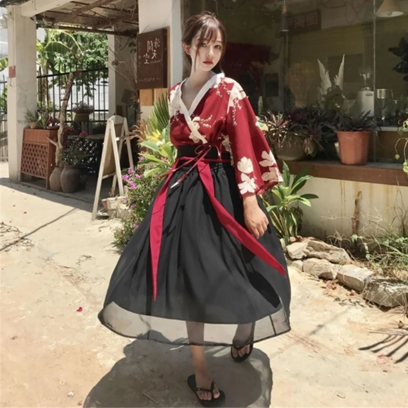 Japanese Kimono Retro Japanese Style Vintage Hanfu Haori Kawaii Girls Women Foral Kimono Dress for Party Yukata Asian Clothes Skirts