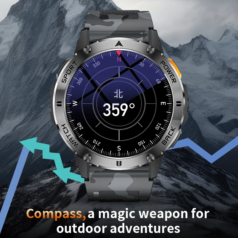 LIGE Military Smart Watch Men Flashlight Compass IP68 Waterproof Outdoor Sport Tracker Bluetooth Call Smartwatch For Android IOS