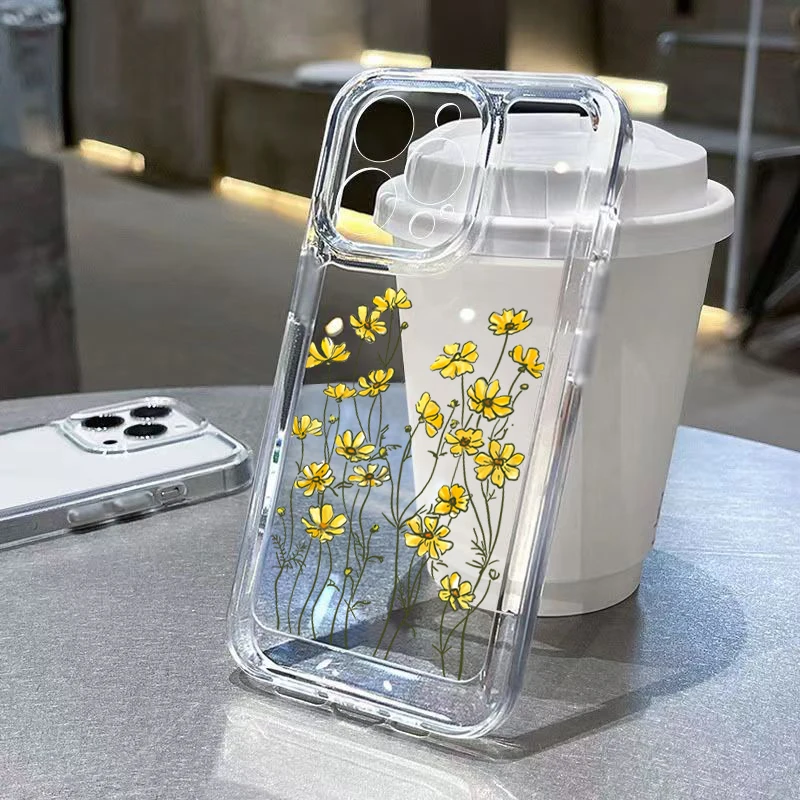 thumbnail image 1 of Funda transparente a prueba de golpes con diseño de flor de crisantemo pequeño para iPhone 16, 15 Pro Max, 14, 13, 12, 11, XS, X, XR, 7, 8 Plus, 16, funda suave y transparente, 1 of 5