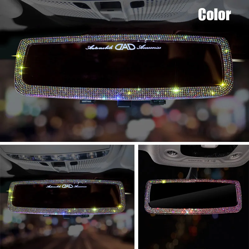 Crystal Rhinestone Car Rearview Mirror Covers Diamond Bling Car Interior Decoration Accessories Fit For Lady Woman Girls Gift