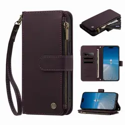 Leather Zipper Wallet Phone Case with Card Slots and Magnetic Closure - iPhone 15 Plus (Purple)