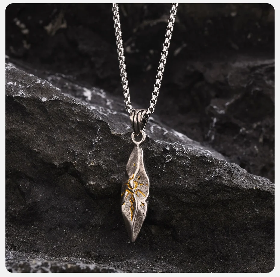 Vnox Retro Wunsch Stein Halsketten für Männer Teenager Jungen, Tribal Rune Sonnen muster Anhänger, Vintage ethnischen Kragen Geschenk – Detail 6