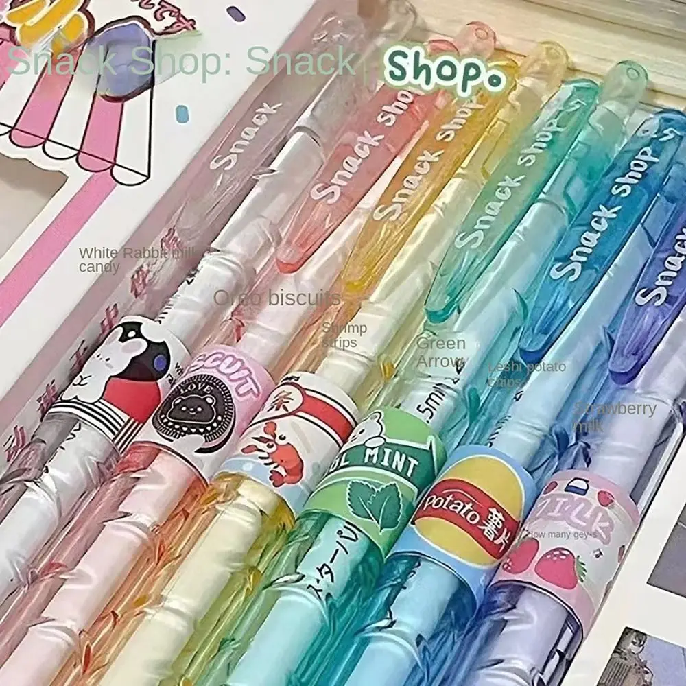 

6pcs Quick Drying Ballpoint Pen Cute 0.5mm Black Ink Press Type Sign Pen Stationery Set Writing Tool School Office Supplies