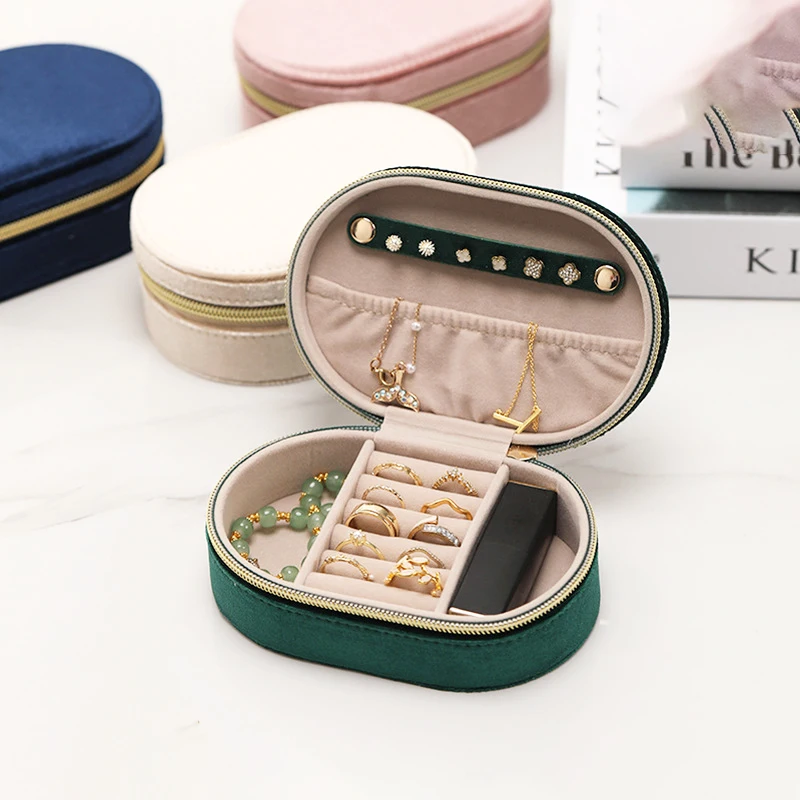 Portable Velvet Jewelry Organizer Box for Travel Earrings Necklace