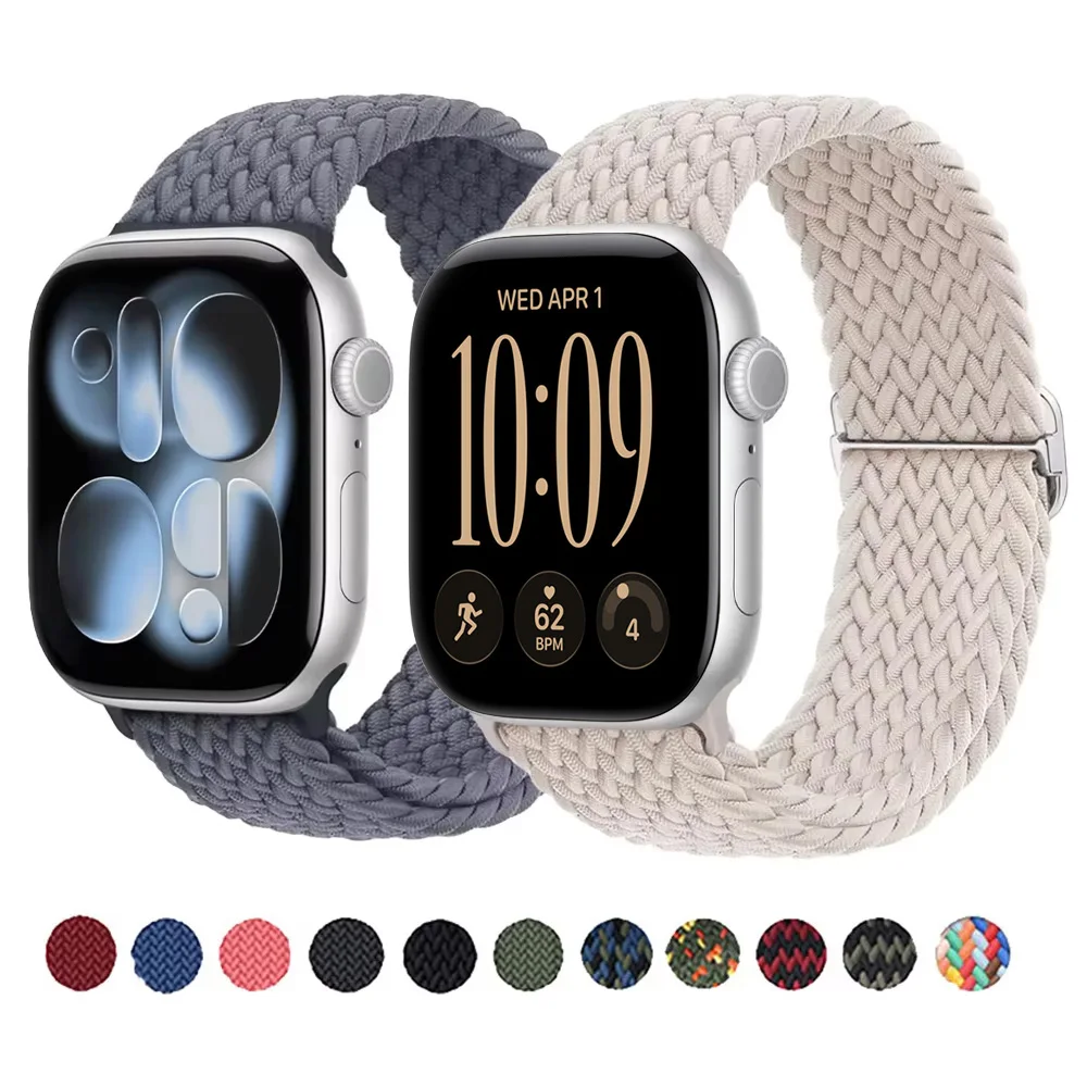 Geflochtene Armbänder für Apple Watch, 44/42/45/49/46/40/41 mm, elastisches, verstellbares Armband, iWatch Serie 12, 11, 10, 9, 8, SE, 7, Ultra3, 4.