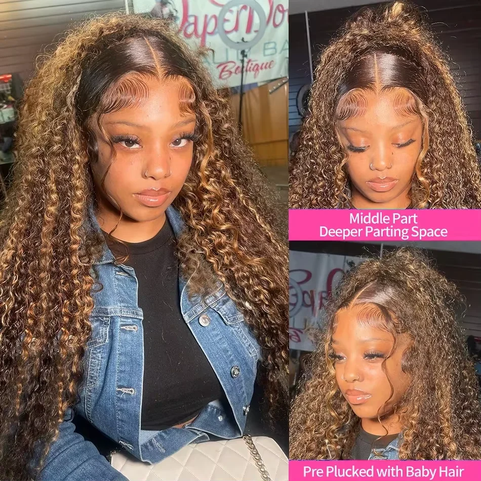 30 Inch Curly Highlight Ombre Lace Front Wig Human Hair Wigs Colored Deep Wave 13X6 Hd Lace Frontal Wig Pre Plucked 250 Density 3