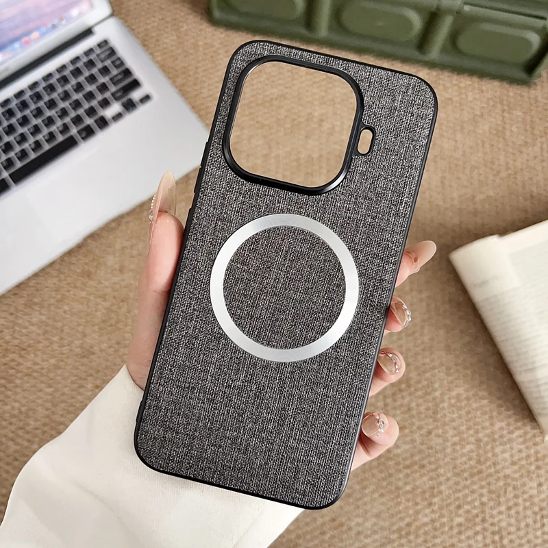 Premium Magnetic Woven Cloth Pattern Anti-Slip Protective Phone Case