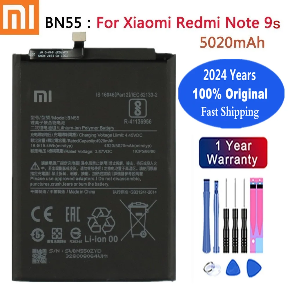 

2024 Years 5020mAh BN55 High Quality Xiao mi Original Battery For Xiaomi Redmi Note 9S 9 S Note9S Phone Bateria Battery In Stock